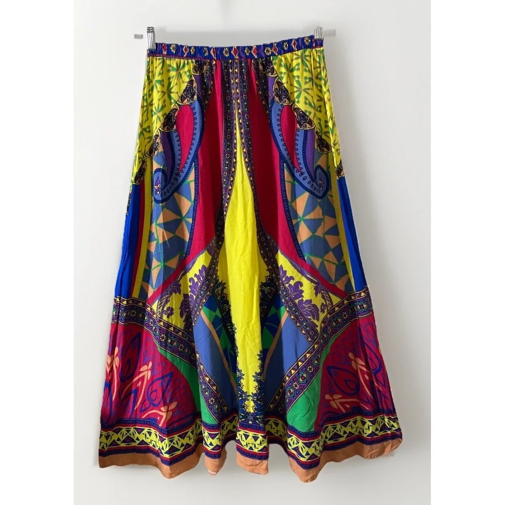 Flying Tomato Women's Small Elastic Waist Boho Vibrant Rayon Maxi Long Skirt - Picture 4 of 8